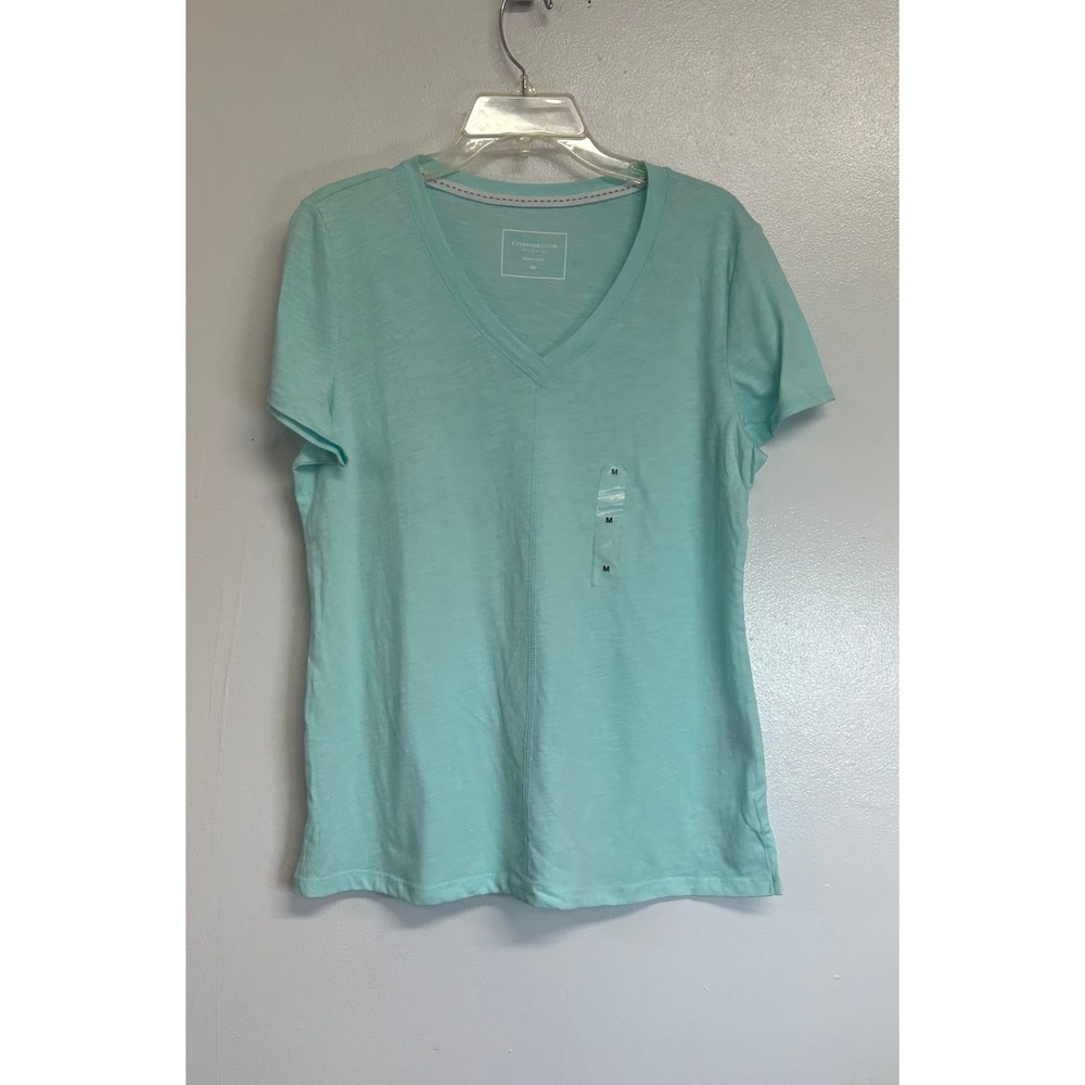 Charter Club Intimates Womens Aqua Blue V-Neck Short Sleeve T-Shirt Medium